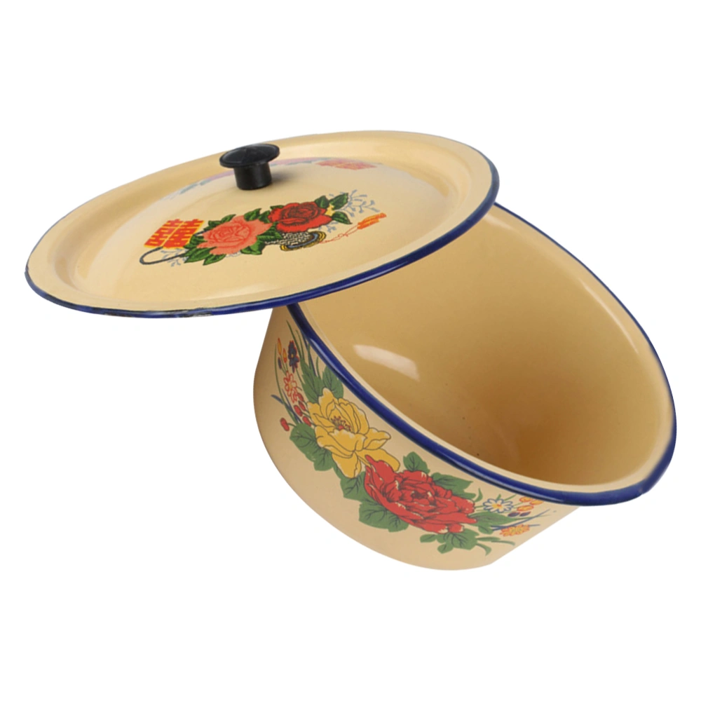 Retro Enamel Basin Chinese Style Enamel Basin Retro Washing Basin with Cover