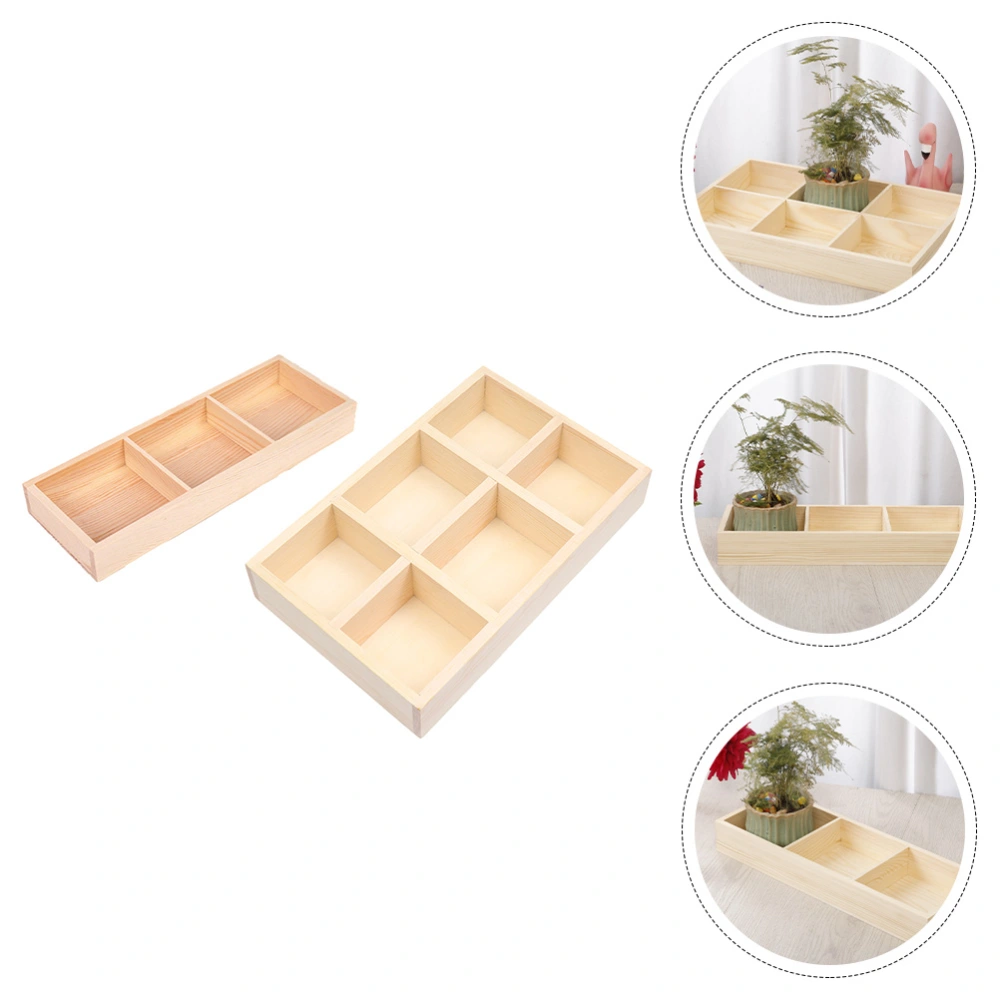 2pcs Grids Plant Display Boxes Wooden Trays Desktop Storage Organizers