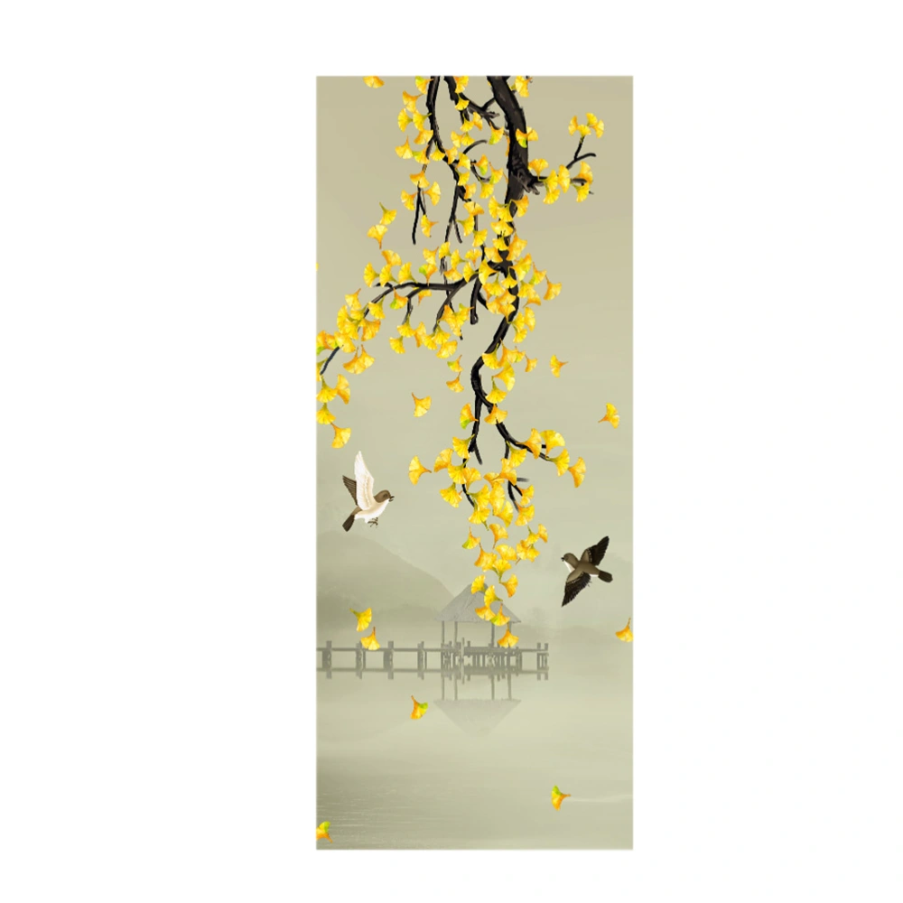 1PC Environmentally Friendly 3D Ginkgo Tree Door Stickers Refurbished Self-adhesive Sticker Bedroom Living Room Wall Stickers Wall Decal