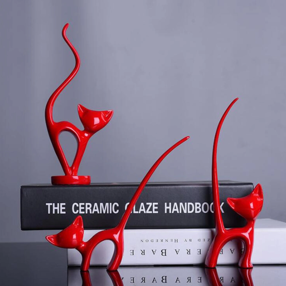 1 Set of Red Cat Shape Household Decoration Home Ornaments Indoor Decorative Props for Home Indoor Red