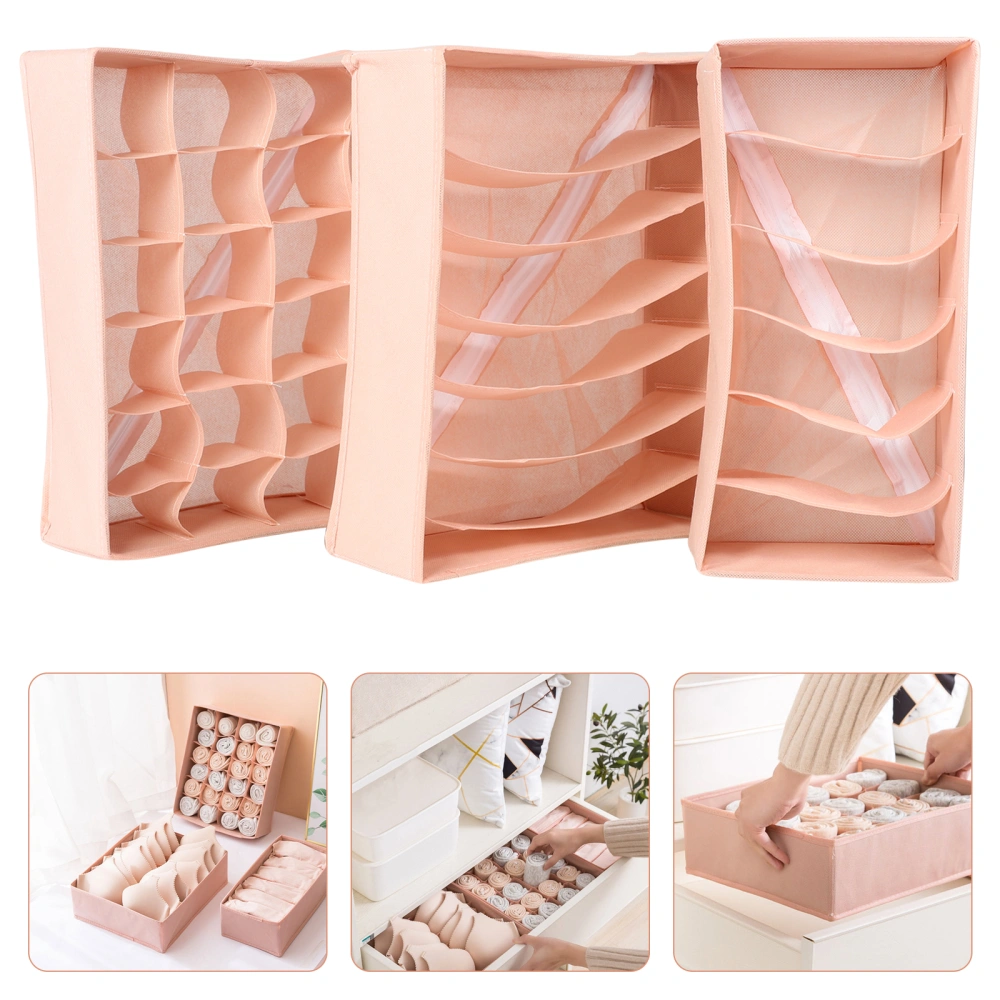 3Pcs Drawer Type Storage Boxes Underwear Sock Underpants Storage Cases (Pink)