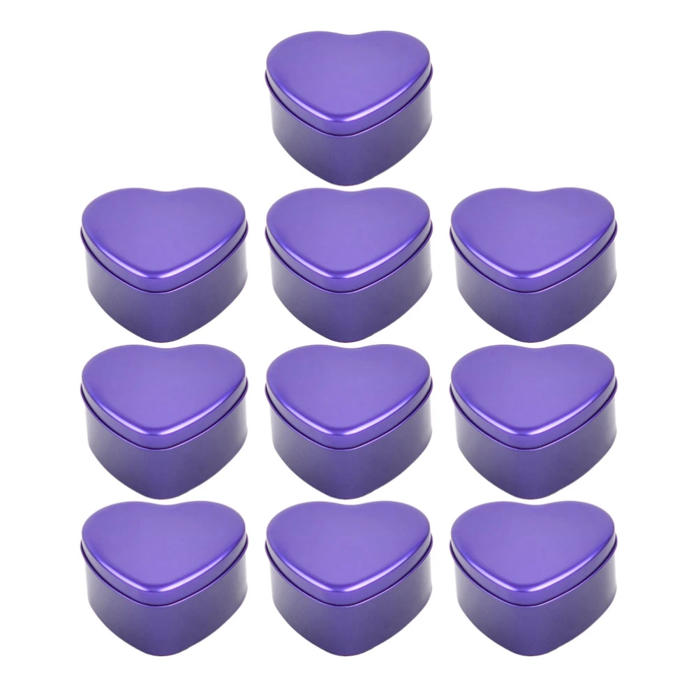 10pcs Heart Shaped Gift Box Tinplate Box Sweet Packing Can Exquisite Candy Jar Portable Wedding Gift Container Middle Size (Purple)