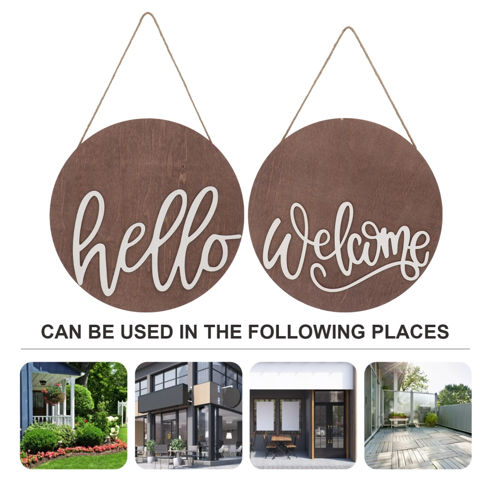 2PCS Wooden Round Tag Pastoral Style Pendant Welcome Door Plate Pendant 2 Styles