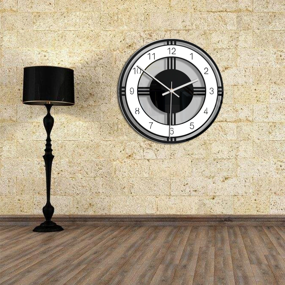 Round Acrylic Clock Music Disc Stylish Wall Clock Household Bedroom Hanging Bar Decor without Battery (Black)