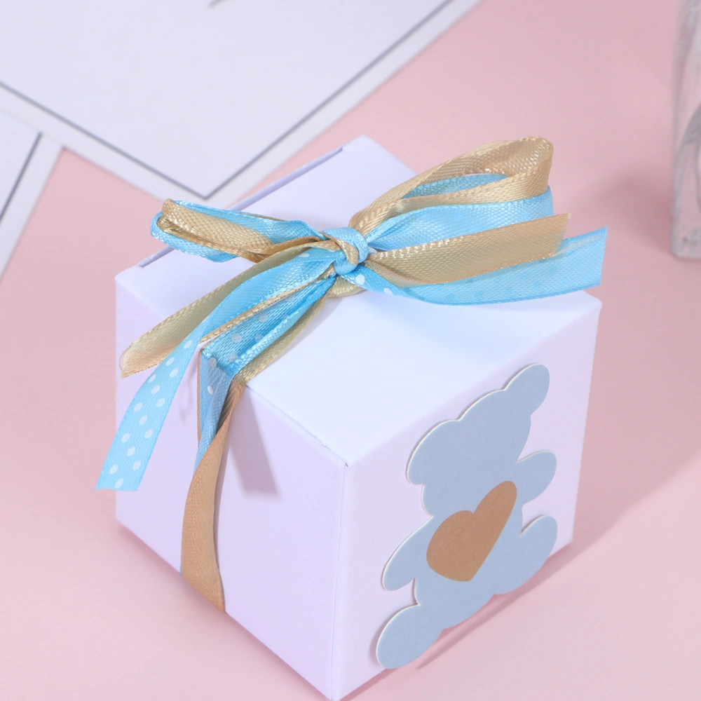 50pcs Blue Bear Printing Candy Box Square Chocolate Storage Case Kraft Paper Treat Box Baby Birthday Party Favor Gift Box