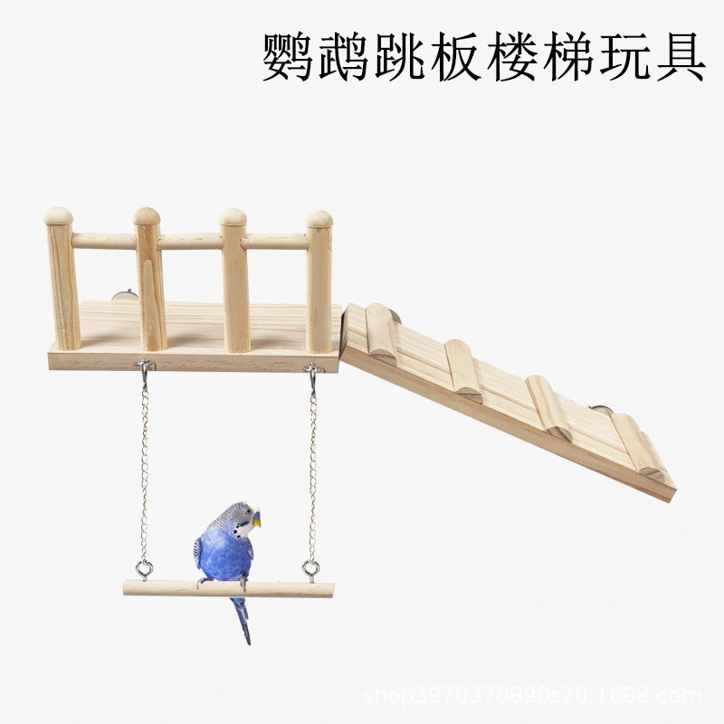 Bird Perches Cage Toys Bird Wooden Play Stand with Climbing Ladder Parrot Play Stand and Bird Swing