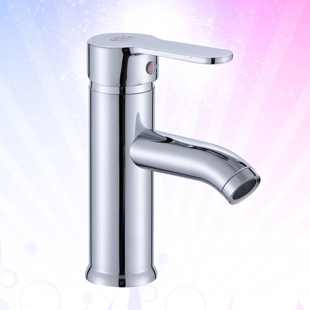 Cold and Hot Water Basin Faucet Curveed Head Stainless Steel Faucet Washbasin Tap (Silver)