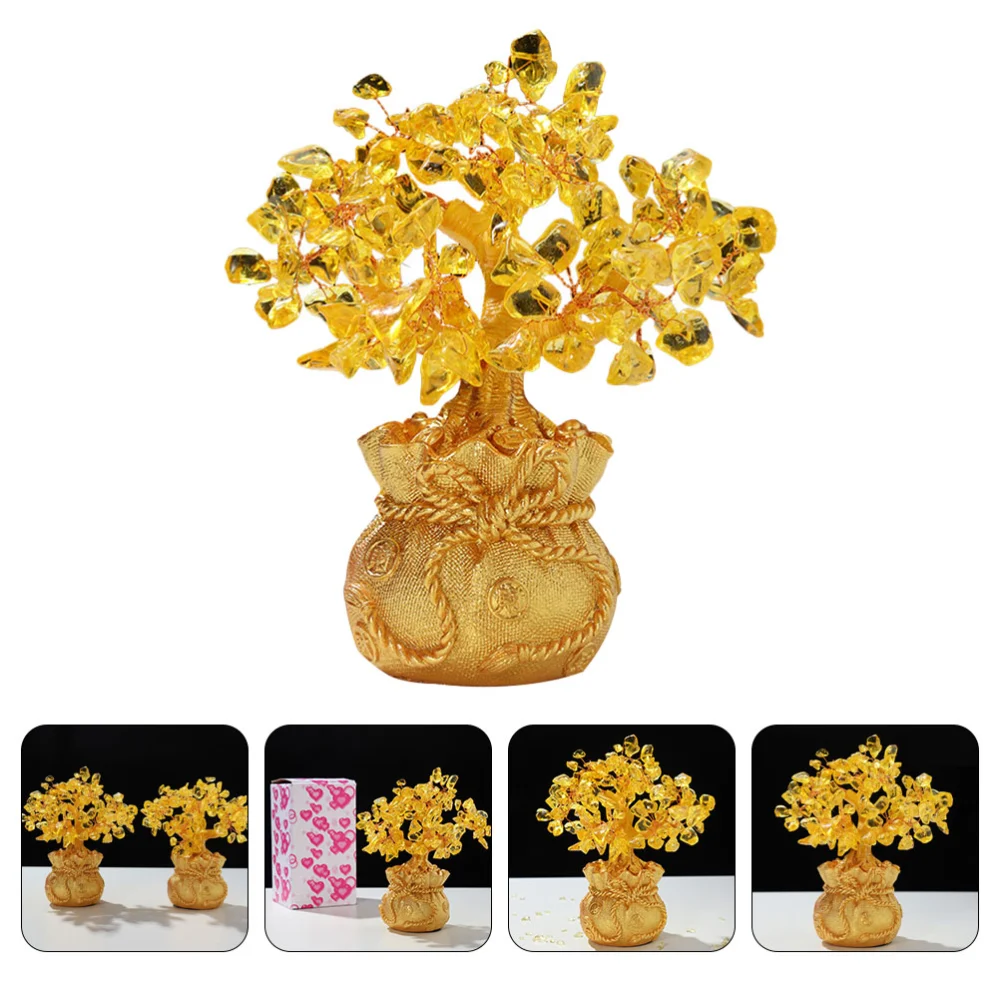 Money Tree Ornament Fortune Tree Adornment Business Craft Gift Crystal Decor