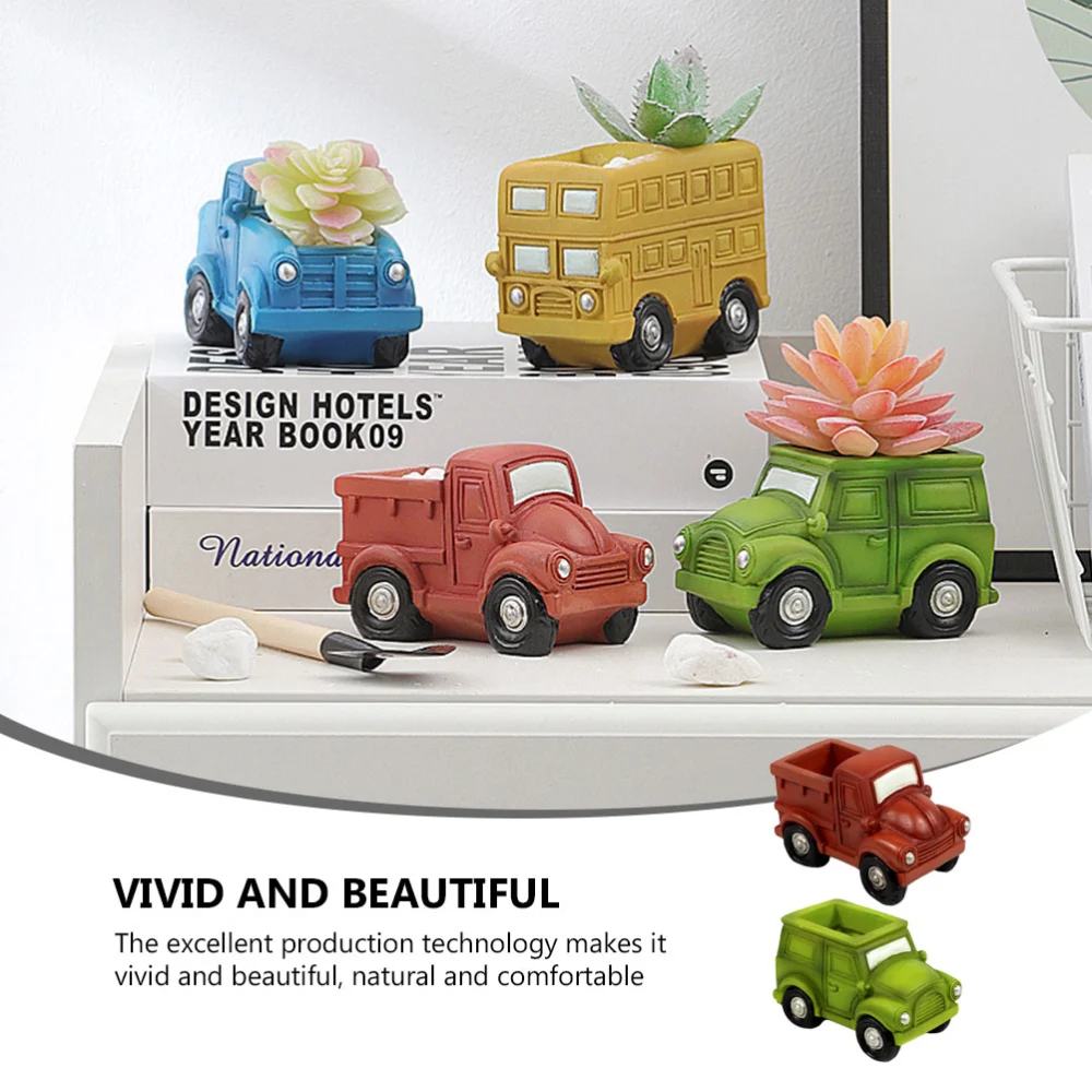 2Pcs Creative Succulent Pots Decorative Flowerpot Cartoon Car Shaped Flowerpots