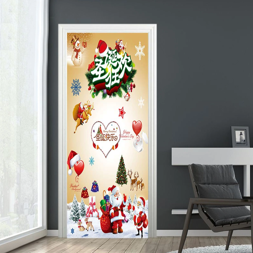 Christmas 3D Door Sticker Waterproof Self-Adhesive Removable Wall Sticker for Wall Home Decoration