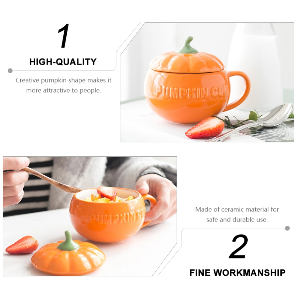 1 set Creative Pumpkin Cup Ceramic Cup Halloween Breakfast Cup with Spoon