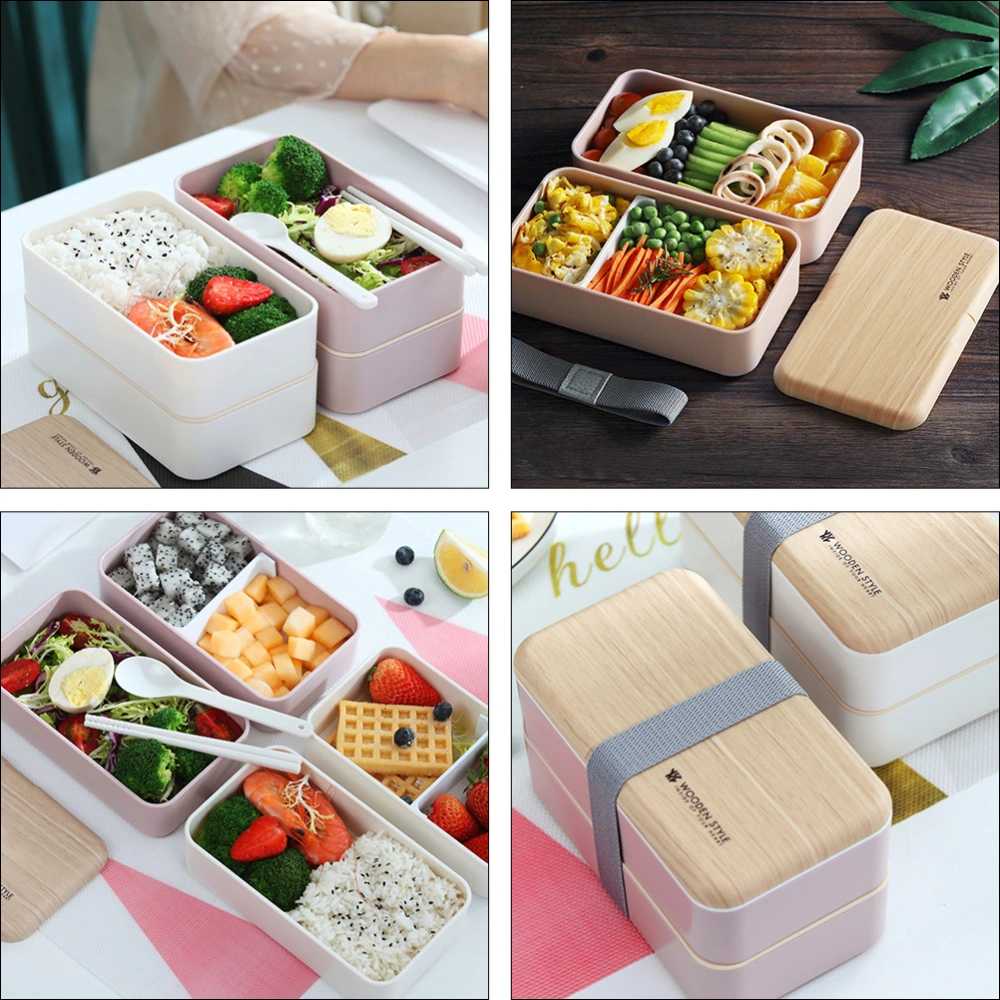 1.2L Nordic Type Plastic Lunch Box Bento Box Double-Layer Food Container (Pink)