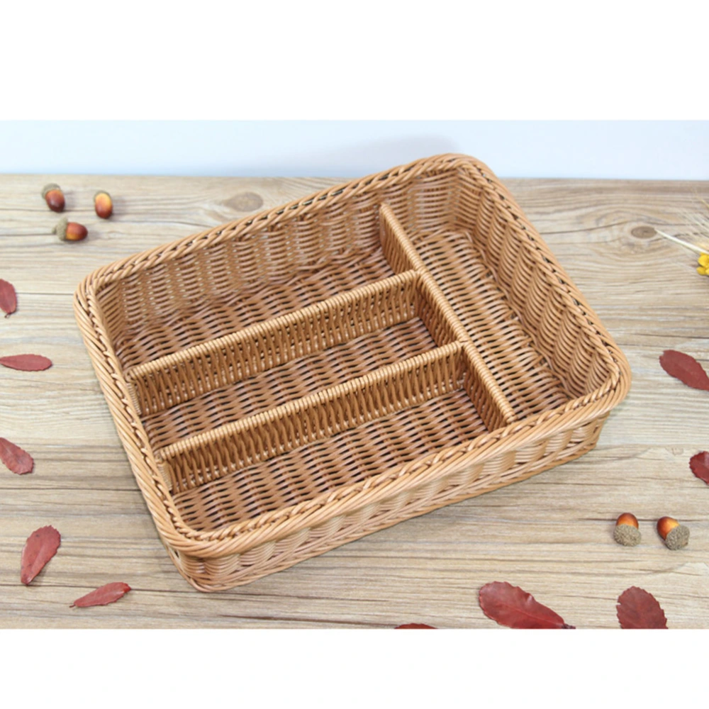 Imitation Woven Mesh Cutlery Storage Basket 4 Compartments Kitchen Forks Knifes Rattan Storage Tray Organizer