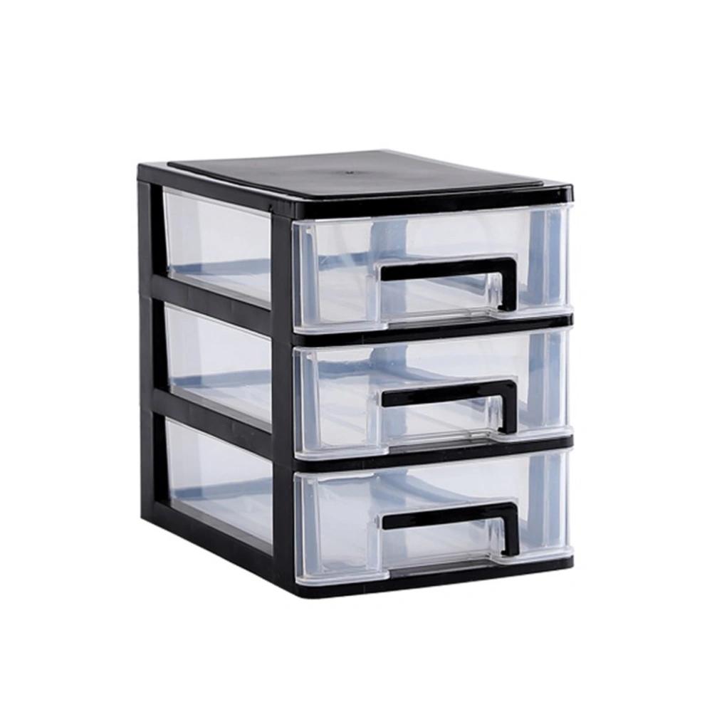 3 Layers Transparent Desktop Drawer Type Storage Box Plastic Mini Cosmetics Storage Organizer Sundries Holder (Black and Transparent)