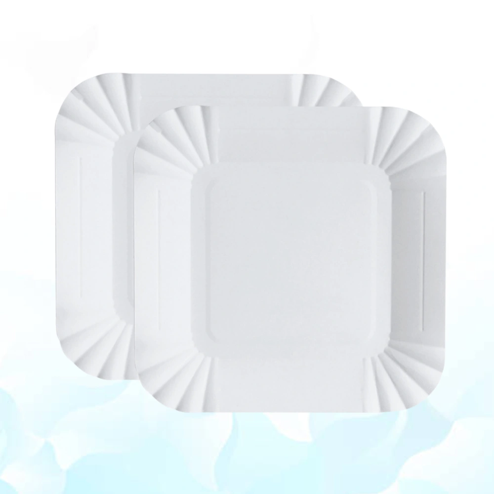 100pcs Disposable Paper Plates Square Storage Tableware Plate for Cake Dessert Fruits Snacks (White)