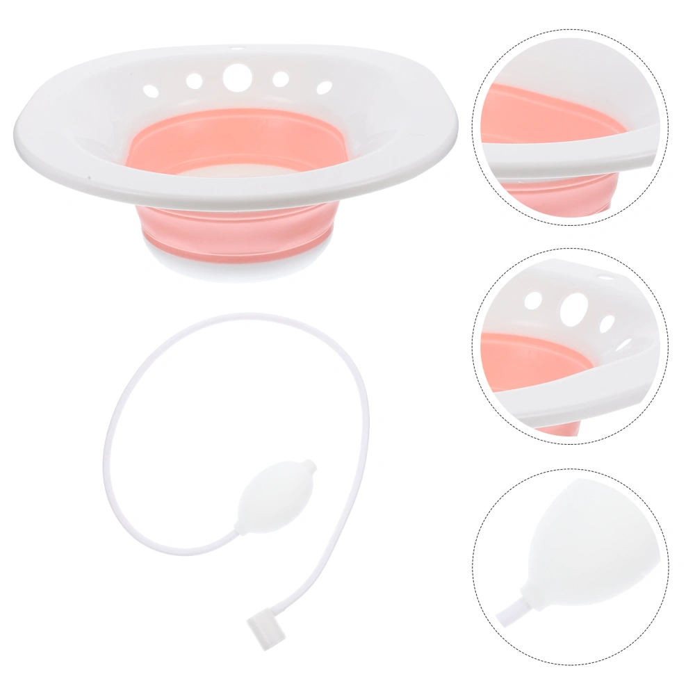 1 Set Plastic Sitz Bath Toilet Seat Sitting Basin Postpartum Care Wash Basin with Flusher (Pink)