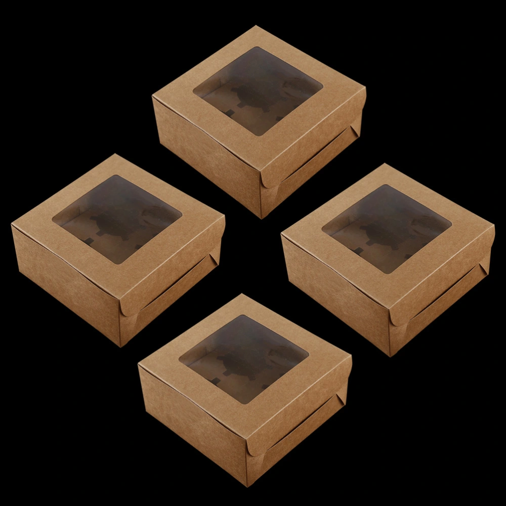 10pcs 4 Cavities Kraft Paper Cupcake Box Dessert Containers Bakery Cake Carriers for Home Dessert Shop