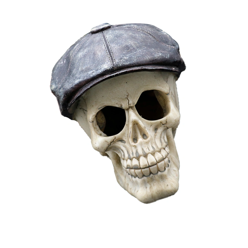 Hat Wearing Skull Ornament Retro Resin Adornment Aquarium Decoration (Random Color Hat)