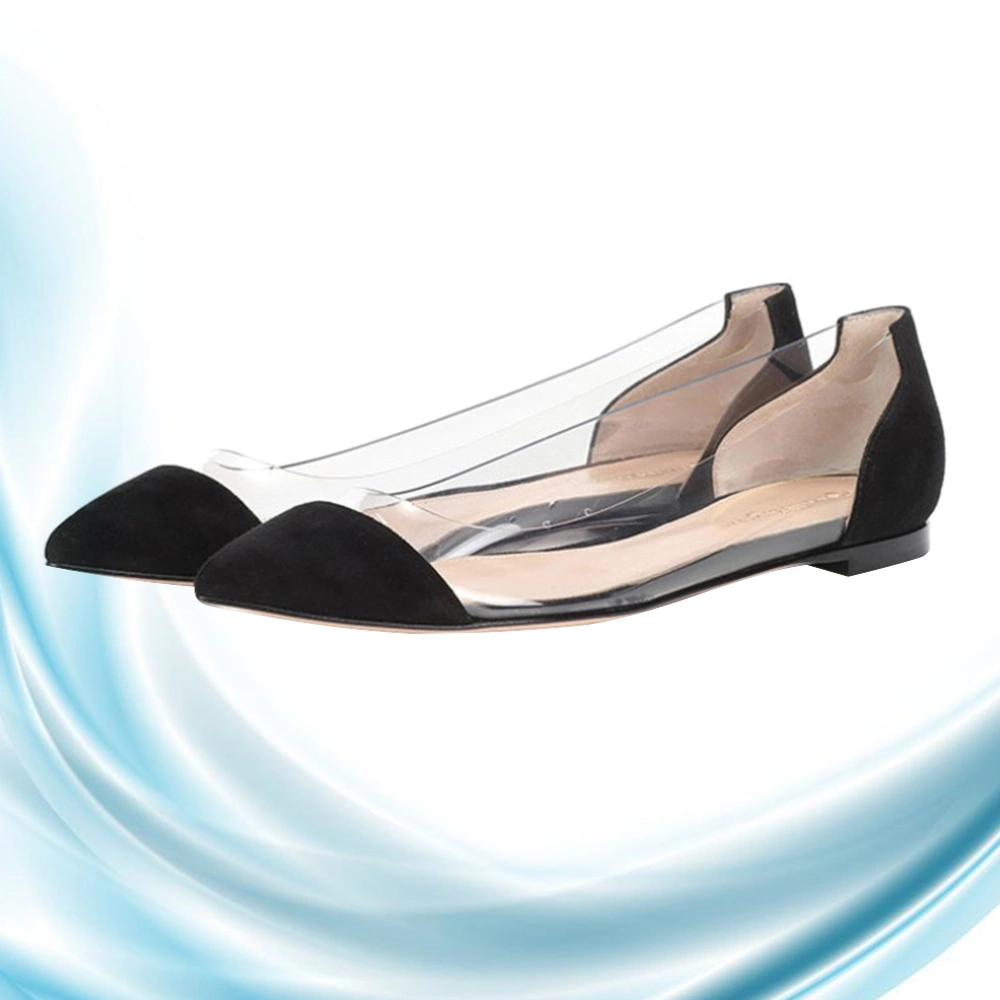 1 Pair Women Transparent Flat Shoes Summer Shoes Cusp Slipper Fashionable for Daily Wear (Black Size 37)