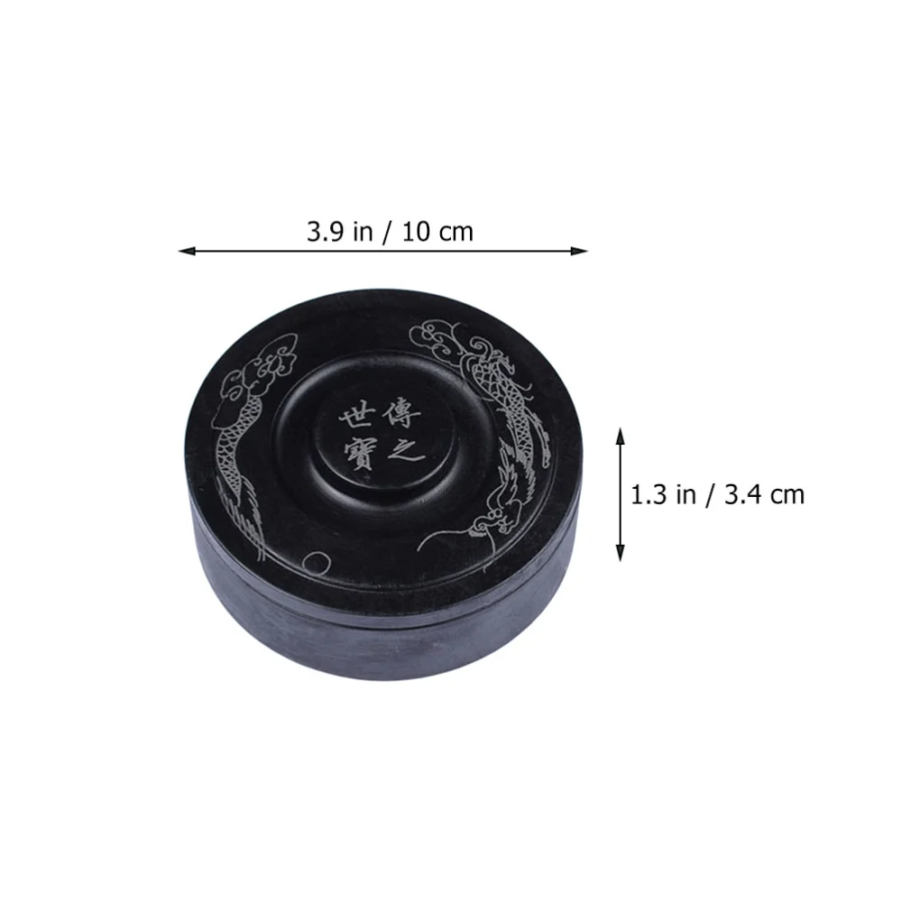 1pc Creative Inkstone with Lid Painting Round Inkslab Calligraphy Ink Stone (Black)