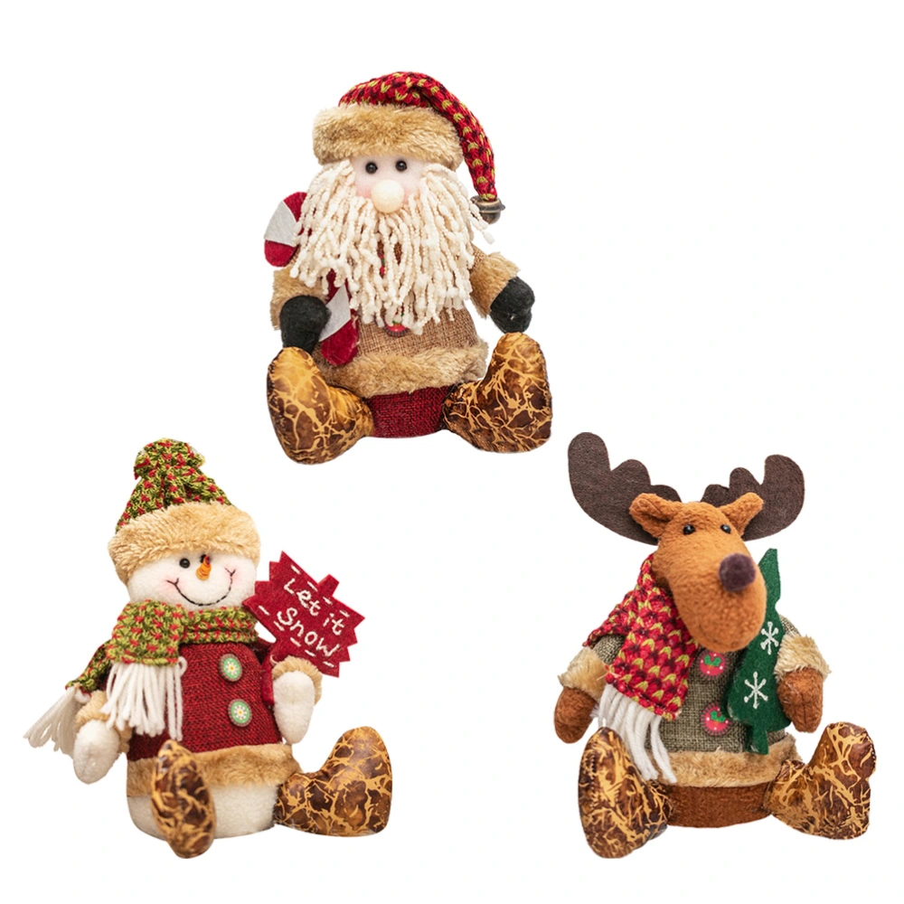 3 Pcs Christmas Desktop Ornament Sitting Posture Santa Snowman Elk Toy Party Pendant Xmas Party Desktop Doll Gift for Home Christmas Party Club Bar Birthday