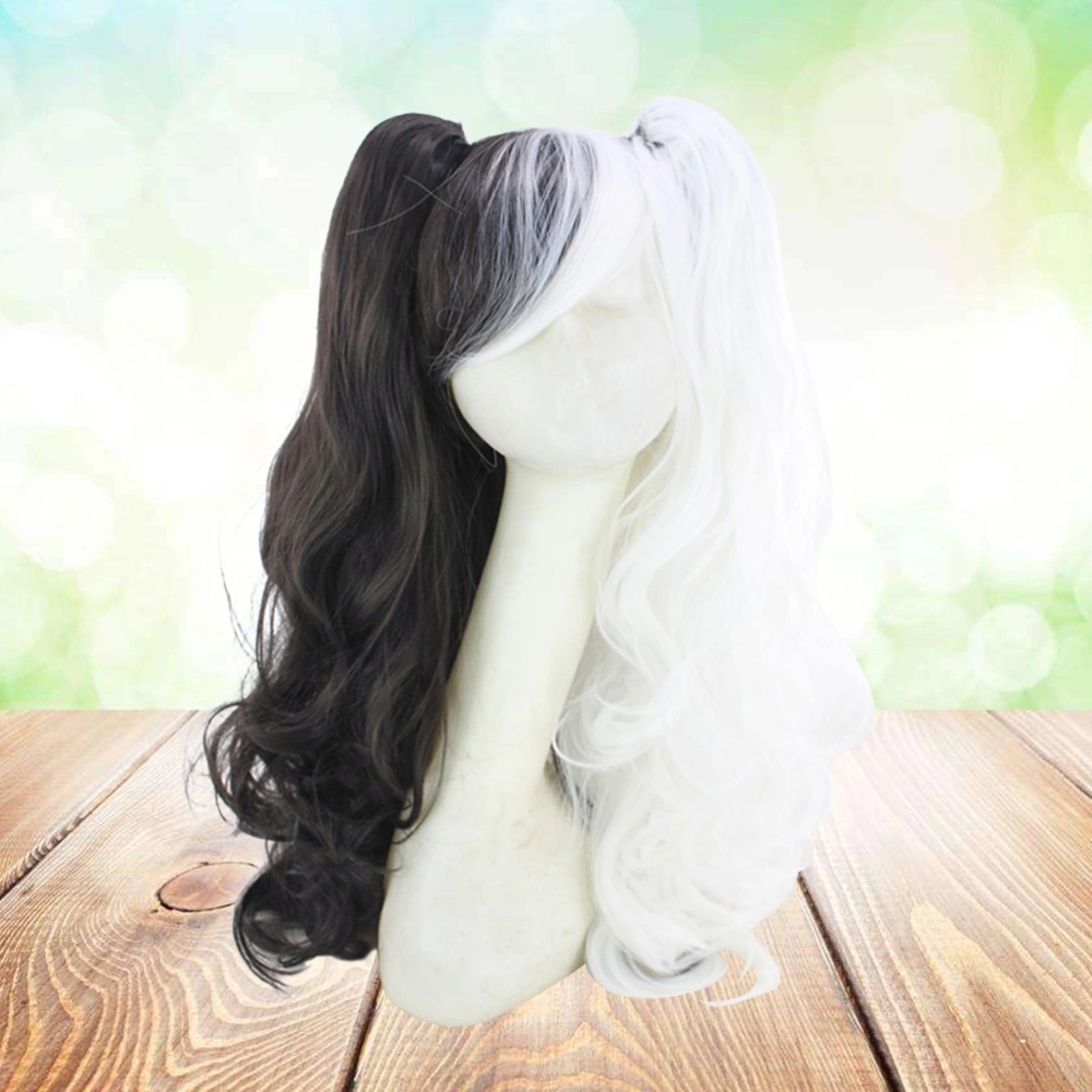 Long Curly Wig Clip on Two Ponytails Multicolor Costumes Cosplay Curly Wig for Women Girls (White and Black)