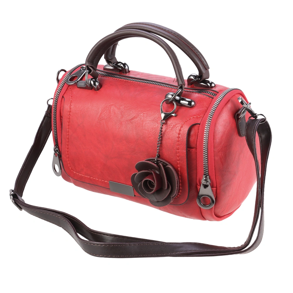 Fashion Pillow Bag Woman Portable Shoulder Bag Dual-Use Boston Barrel Handbag (Red)