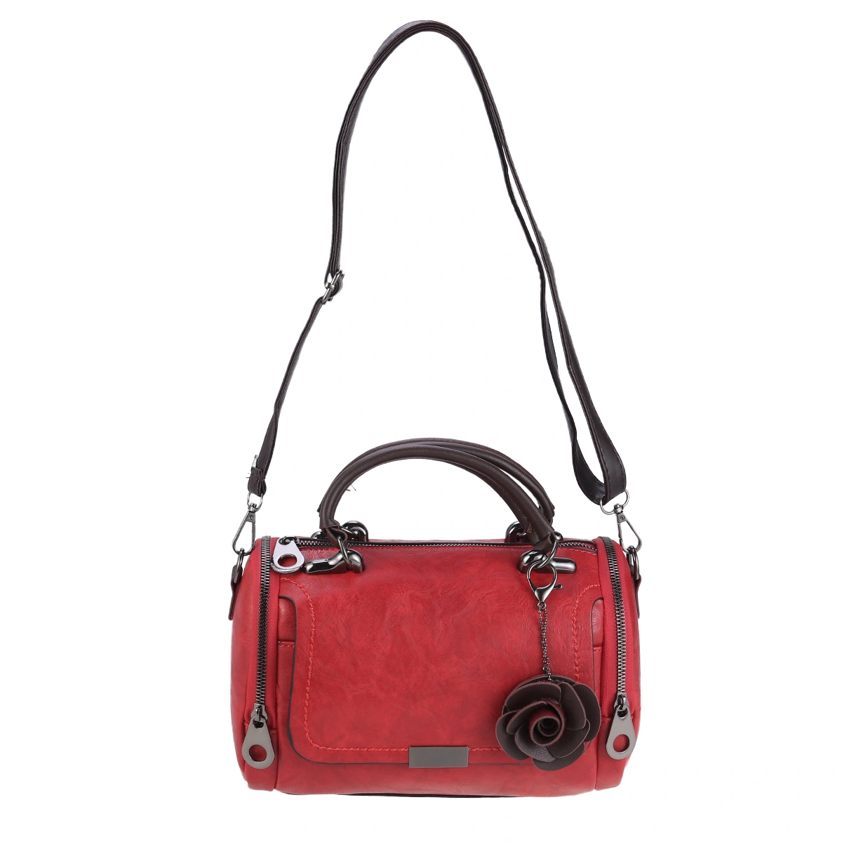 Fashion Pillow Bag Woman Portable Shoulder Bag Dual-Use Boston Barrel Handbag (Red)