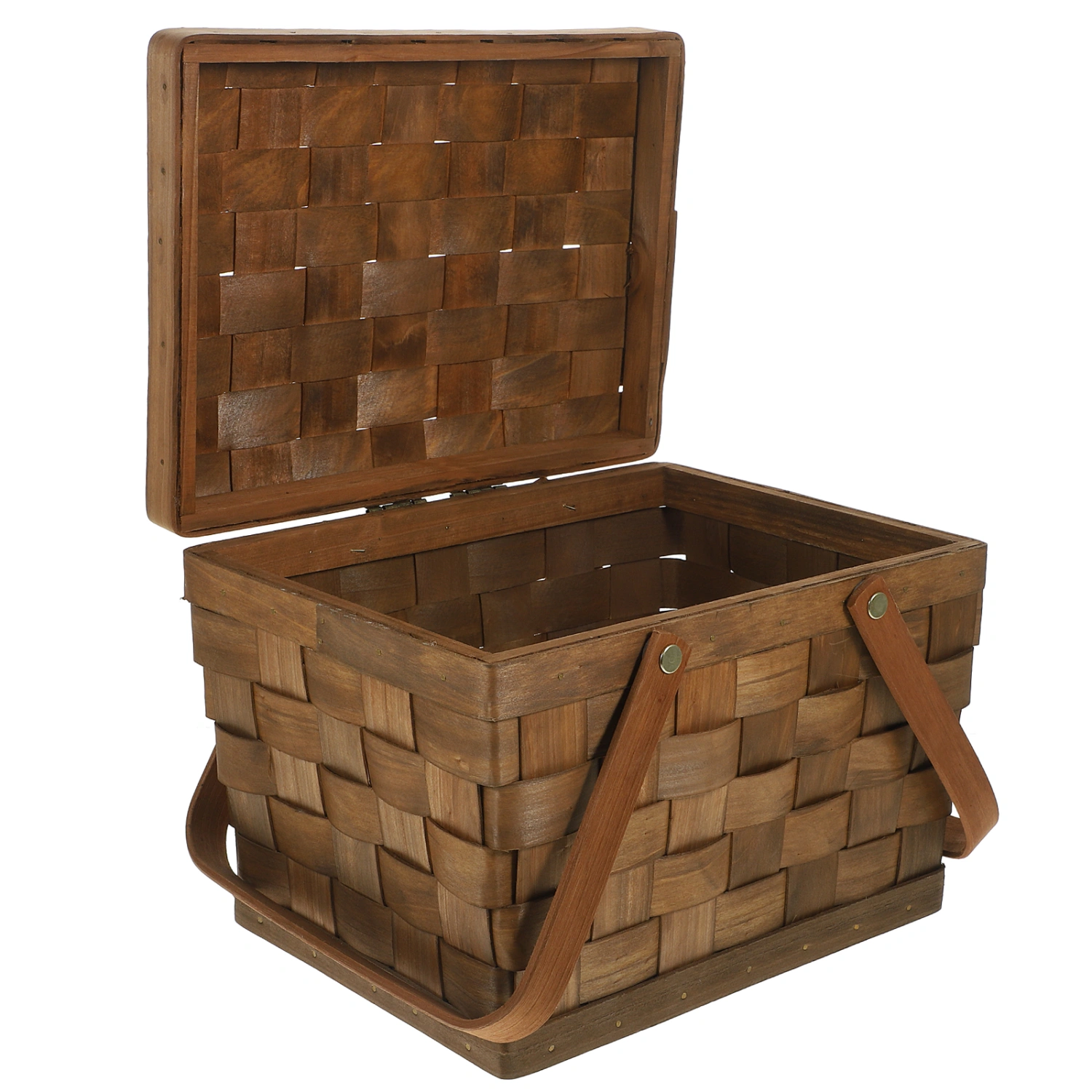 Picnic Basket Wood Chip Double Handles Basket Outdoor Picnic Basket Lidded Basket
