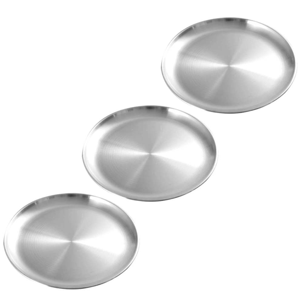 3 Pcs Stainless Steel Plates Round Barbecue Plate Multi-functional Food Serving Plates