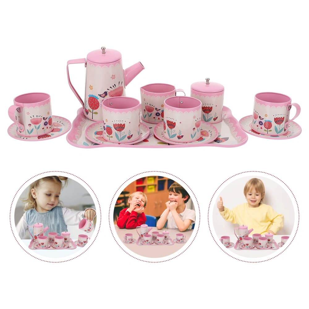 1 Set Girls Tea Party Set Afternoon Tin Teapot Set Kids Kitchen Pretend Play Toys