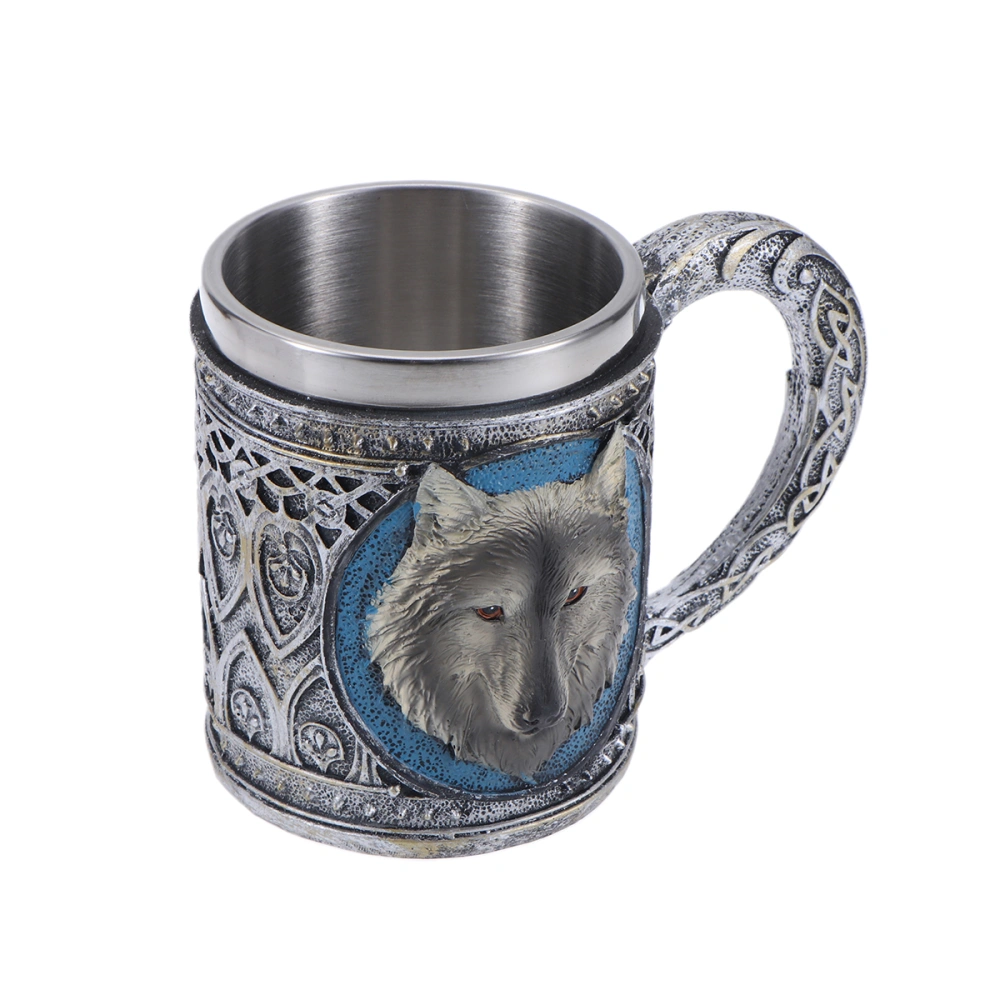 450ml Vintage Wolf Head Pattern Stainless Steel Mug Coffee Milk Cup Tea Cup for Home Office Cafe