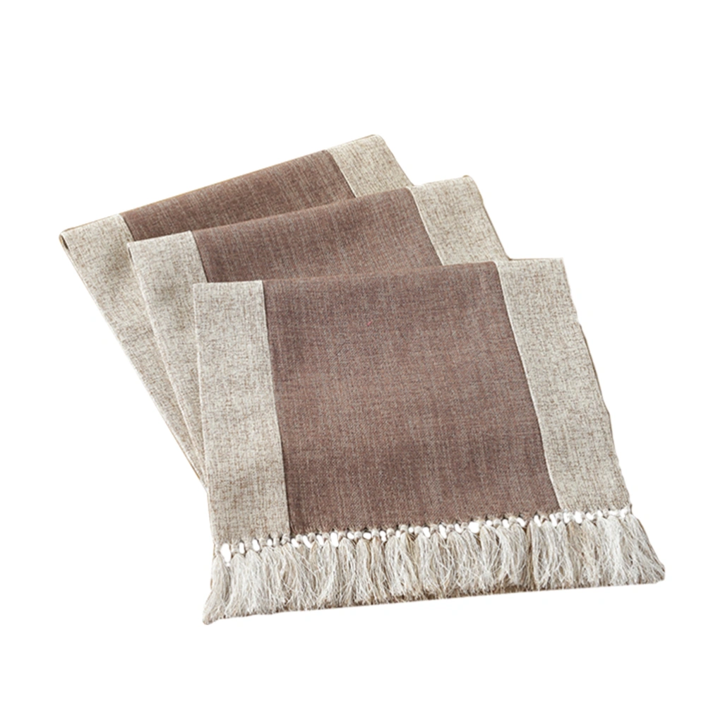 Tassel Double Table Runners Household Table Cloth Cotton Linen Table Double Cloth (Brown Size 1)