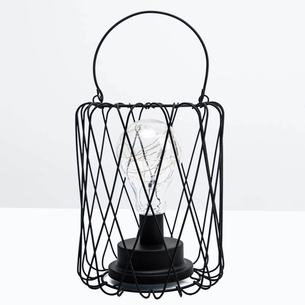 Copper String Style Light Portable Desktop Iron Art Lamp Night Light for Home Bar - No Battery (Black)