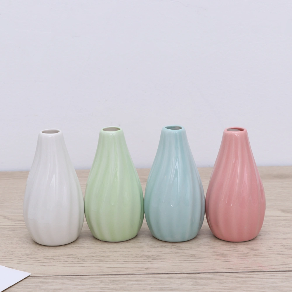 4pcs Ceramic Vase Creative Desktop Flower Vase Simple Crafts Aromatherapy Bottle for Home Office Decoration (Pink, Blue, Cyan and White)