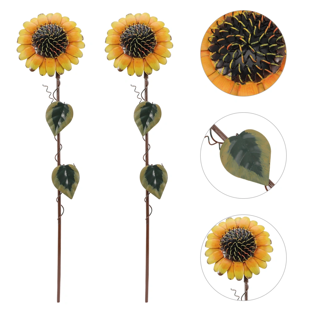 2 Pcs Sunflower Garden Stakes Iron Sunflower Stakes Outdoor Flower Stakes