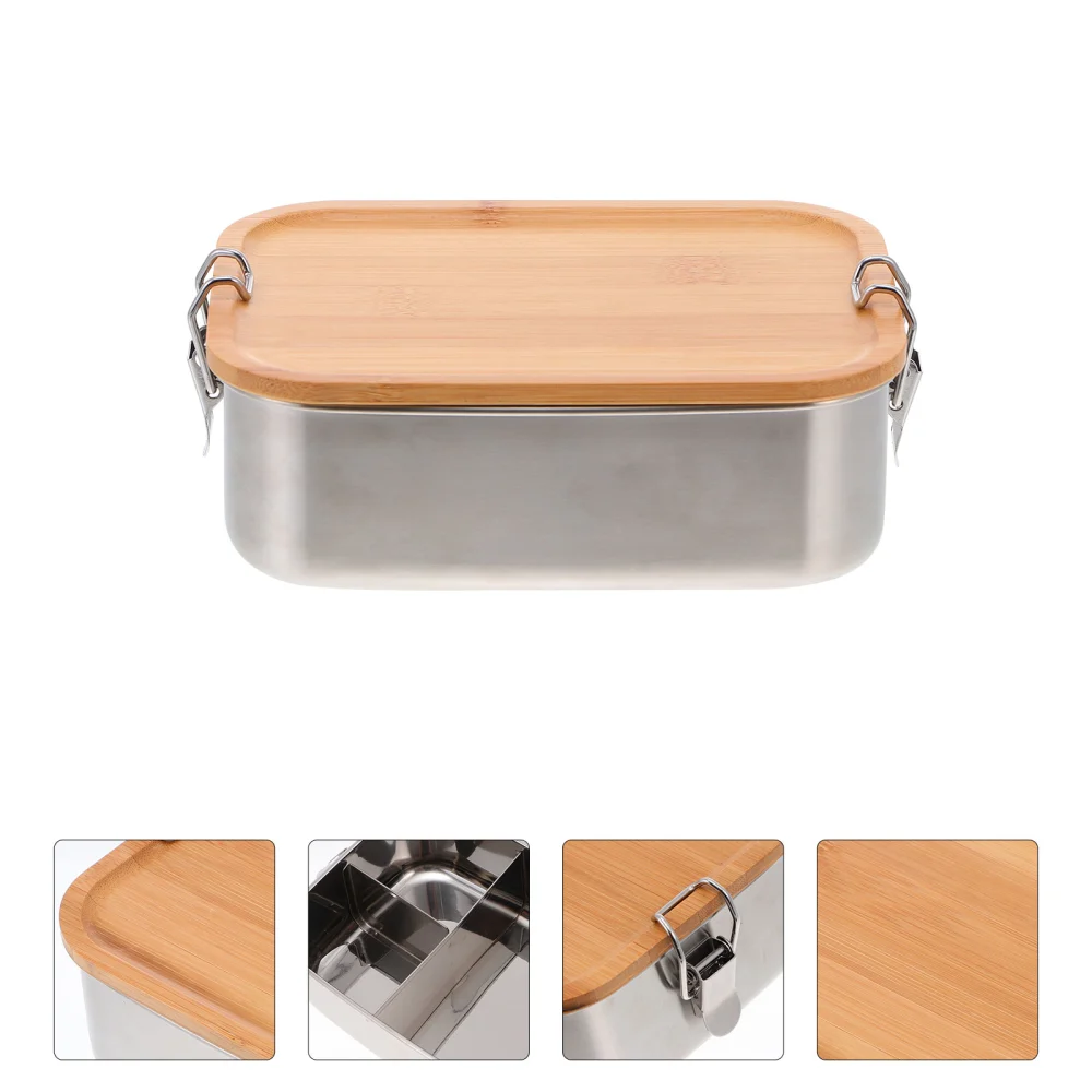 1pc Lunch Box Preservation Lunch Banto Box Sushi Storage Container with Wood Lid