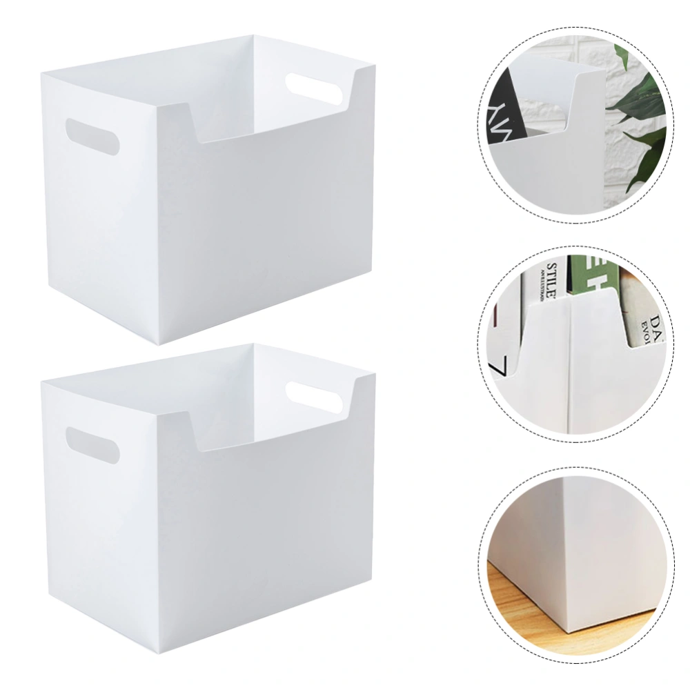 2pcs Desktop Book Storage Boxes Simple Large Capacity Book Racks (White)