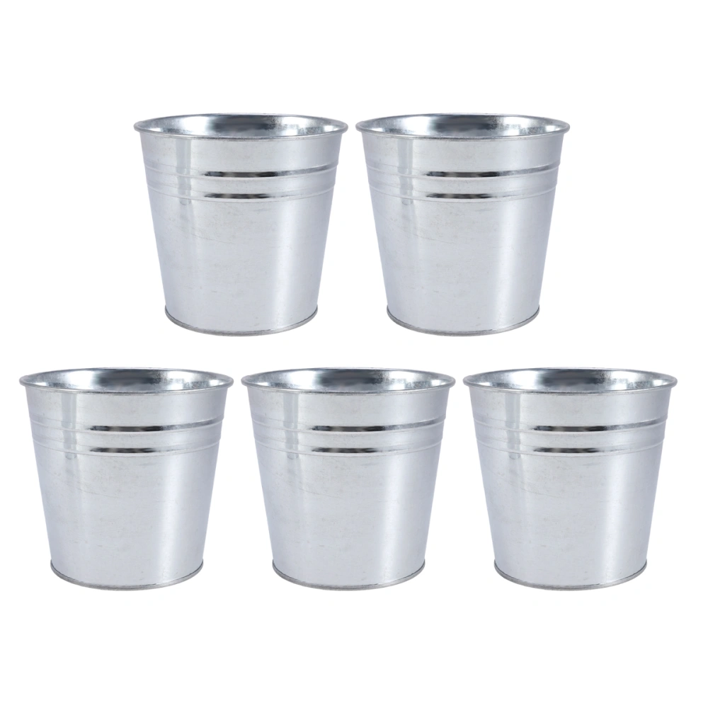 5PCS Flower Pot Vintage Garden Zinc Plated Iron Bucket Planter Pots Retro Home Decoration Wedding Window (Silver)