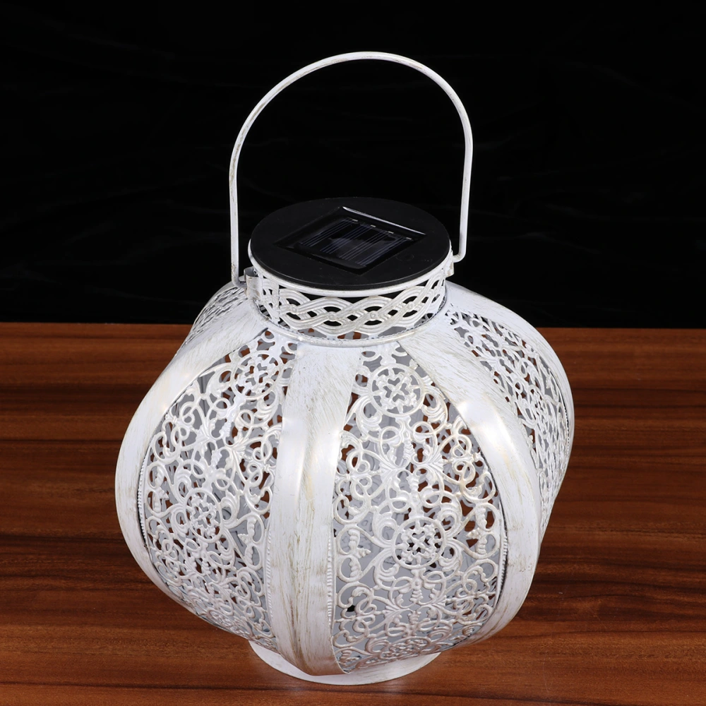 Iron Solar Lantern European Portable Hollow Pumpkin Shape Light Decoration Light(White)