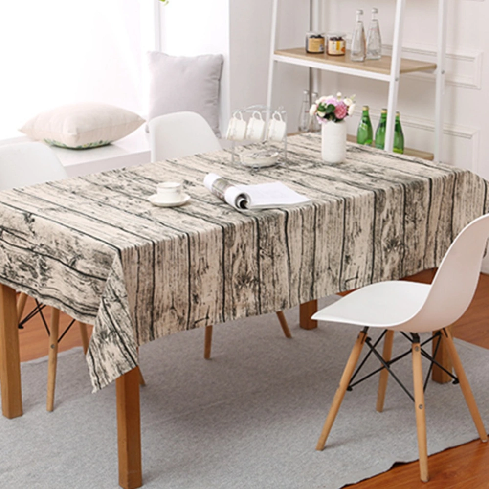 Vintage Wood Grain Tablecloth Cotton Linen Rustic Washable Table Cover Wood Grain Bark Imitation Linen Table Cloth(Wood Grain)