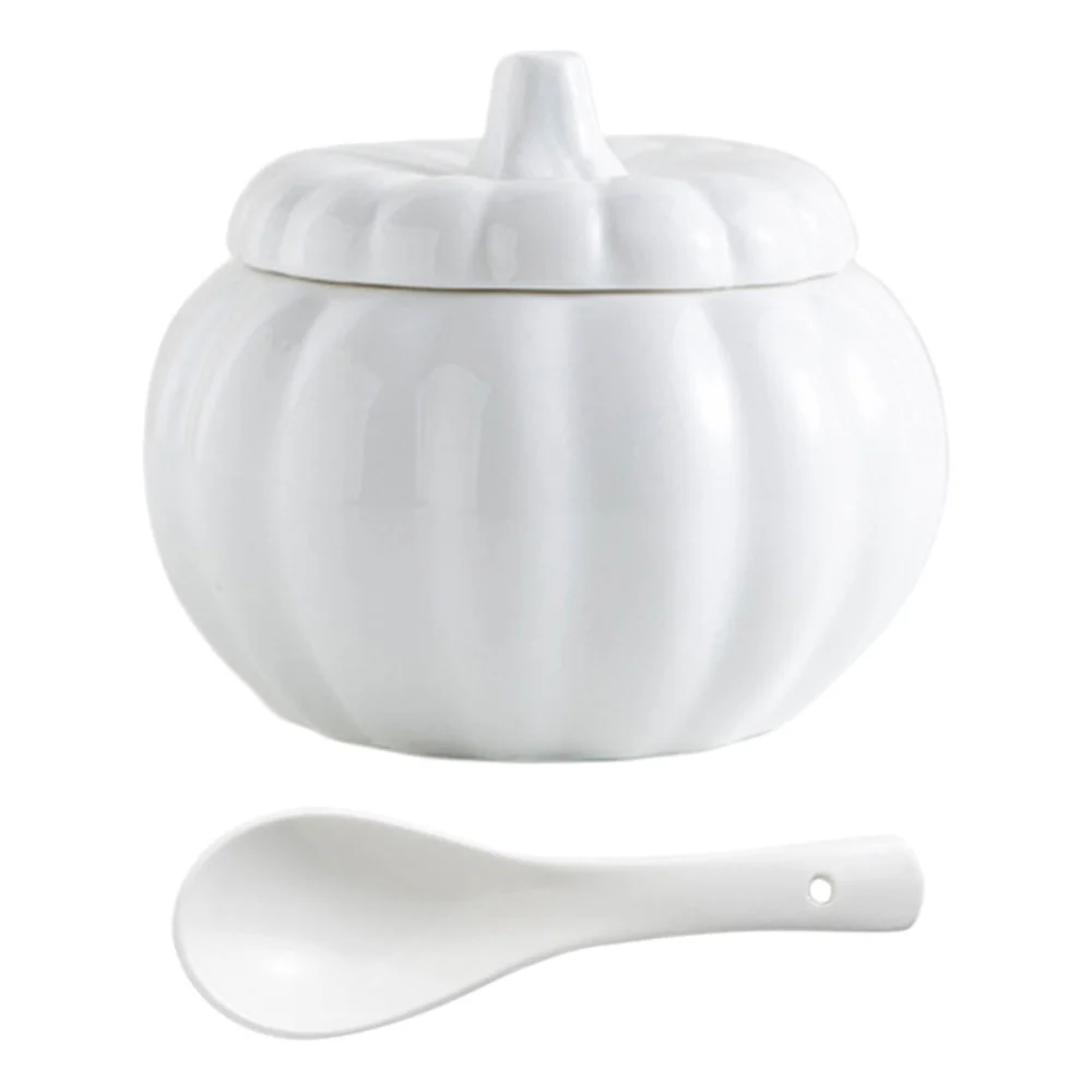 1 Set of Stew Bowl with Spoon Ceramic Bowl With Lid Pumpkin Bowl Steamed Can