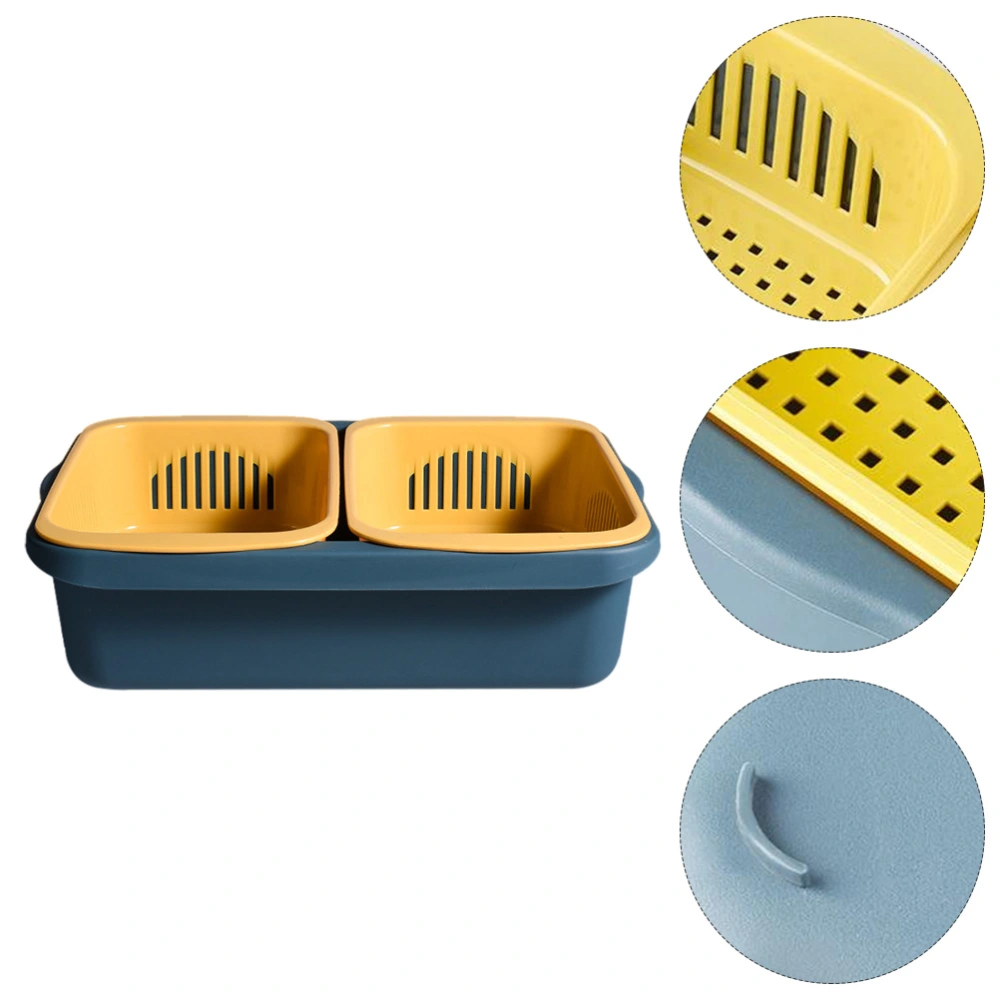 1Set Double-Layer Storage Basket Practical Kitchen Draining Basket (Yellow Blue)