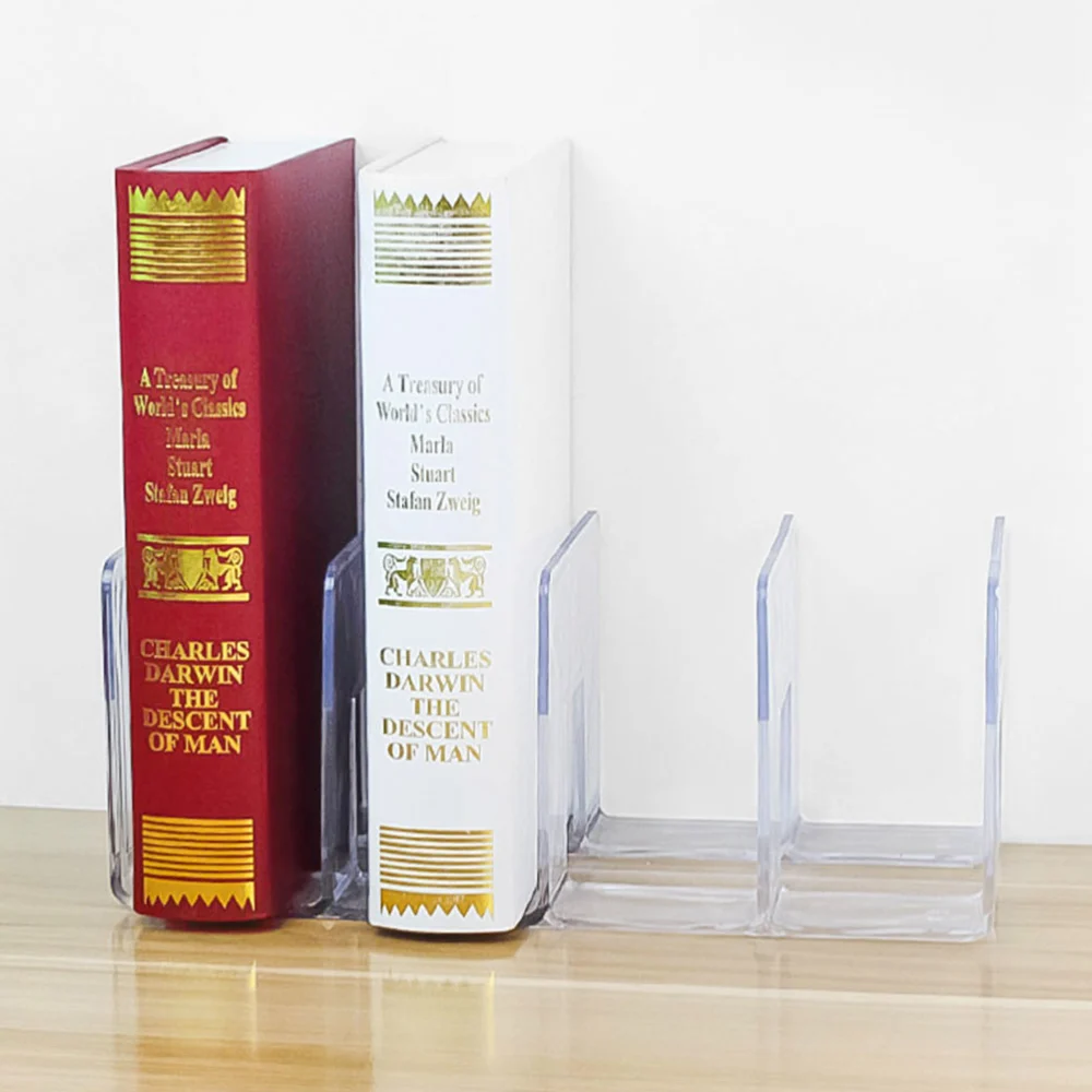 4 Grid Clear Acrylic Bookshelf Transparent Book Stand Elegant Bookends Book Storage Rack Book Folder for School Office