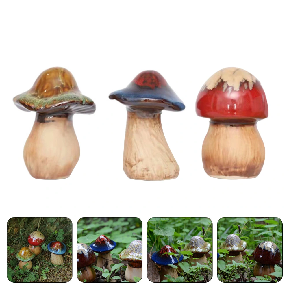 3Pcs Ceramic Mushroom Garden Decors Mushroom Statue Yard Lawn Flowerpot Decors