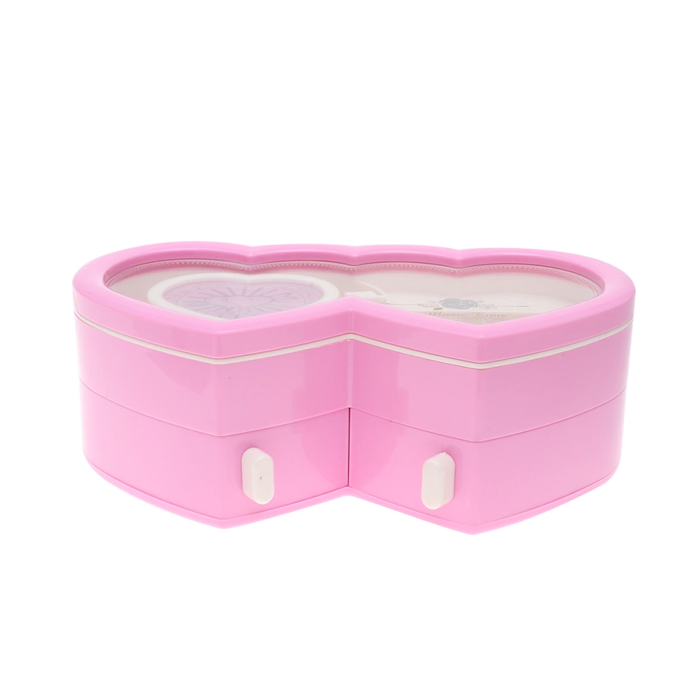 1pc Double Heart Shaped Music Box Dancing Girl Ballerina Music Box Desktop Crafts Home Decor (Pink)