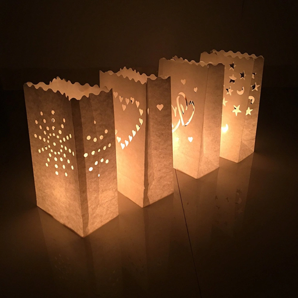 40PCS DIY Candle Bag Love Shape Hollow Candle Bag Carved Candle Bags Flame Resistant Paper Bags for Candle or String Lights