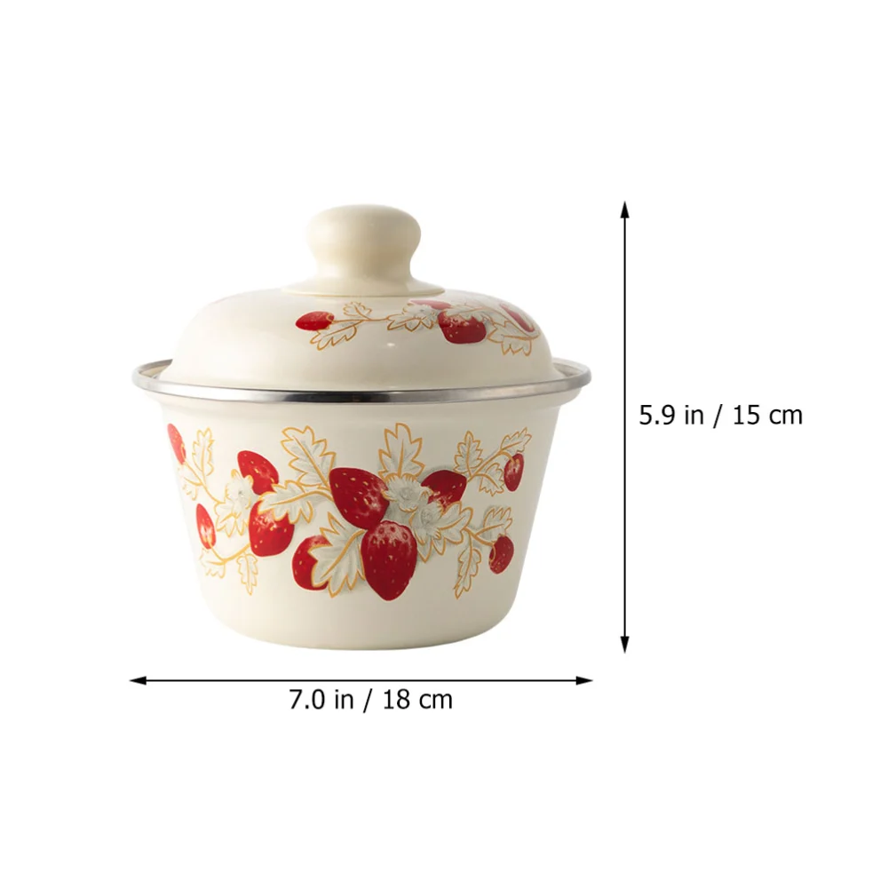 1Pc Vintage Enamel Basin Retro Enamel Bowl Tureen Pot with Lid (Random Pattern and Style)