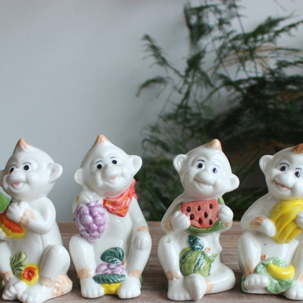 4Pcs Ceramic Monkey Artware Decorative Handicraft Household Furnishing Ornaments