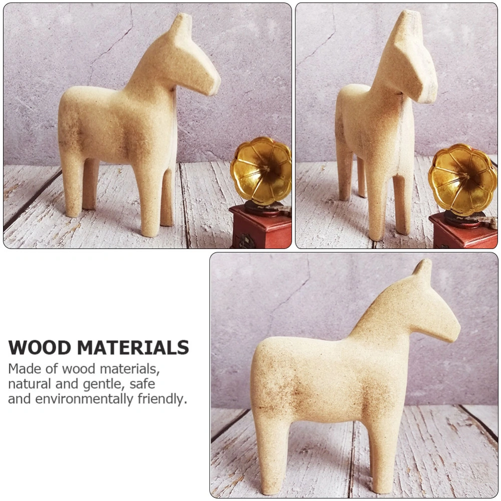 2pcs Wooden Horse Ornaments Funny Kids DIY Toy Blank Figurines Decoration